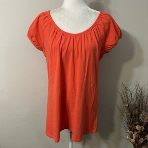 Announcement Maternity Women T-Shirt Top Cap Sleeve Orange Cotton Blend Sz L 12